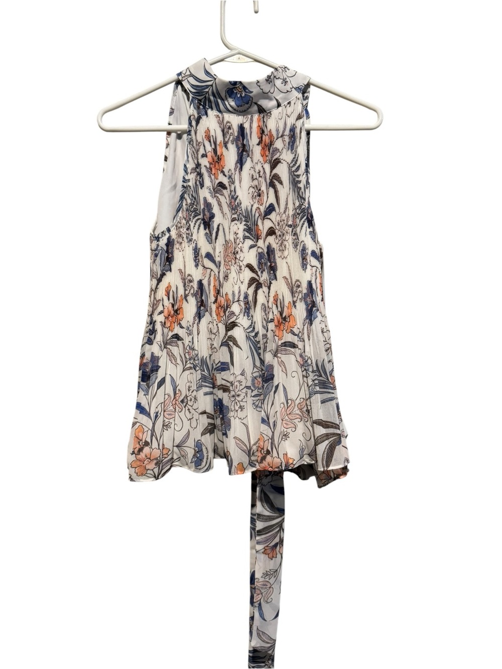 1. State‎ Floral High-Neck Halter Top in White and Blue